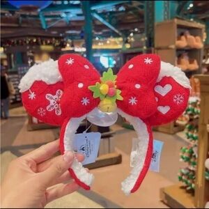 2023 Disney Park Christmas Minnie Mouse Red Ear Headband Shanghai Disneyland Hot